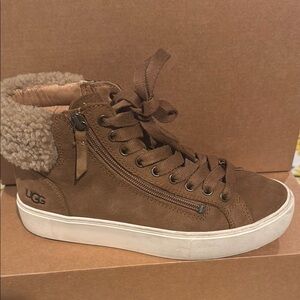 UGG Brown Sneakers with Suede Upper and Fuzzy Lining